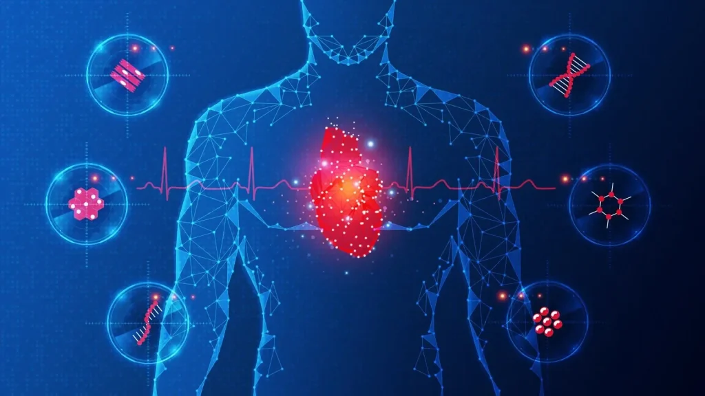 Ilustración para representar los riesgos de la cardiotoxicidad en pacientes que reciben tratamiento quimioterapéutico. 