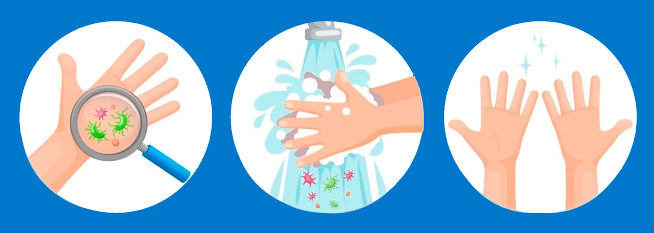 Ilustración que representa en los hábitos de higiene para niños, los beneficios de un adecuado lavado de manos.