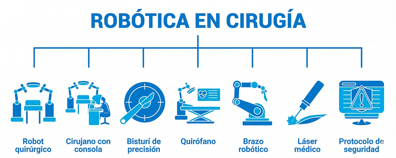 Ilustración sobre cómo los robots quirúrgicos pueden realizar diversas funciones durante una cirugía robótica. Ilustración sobre cómo los robots quirúrgicos pueden realizar diversas funciones durante una cirugía robótica.