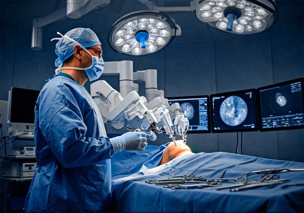 Médico realizando, dentro de los tipos de operaciones, una cirugía de mínima invasión en la rodilla. Médico realizando, dentro de los tipos de operaciones, una cirugía de mínima invasión en la rodilla.