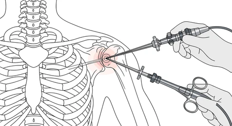 Ilustración de un método quirúrgico conocido como artroscopia que permite realizar cirugía de mínima invasión en las articulaciones. Ilustración de un método quirúrgico conocido como artroscopia que permite realizar cirugía de mínima invasión en las articulaciones.