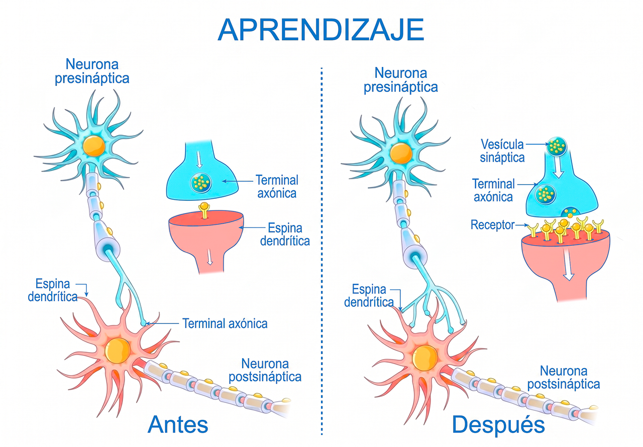 Ilustración que ejemplifica entre las funciones del cerebro el aprendizaje, algo que se llega a ver afectado por las enfermedades neurológicas.