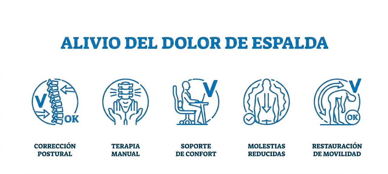 Ilustración que aborda diversas medidas para controlar o eliminar el dolor lumbar no crónico.