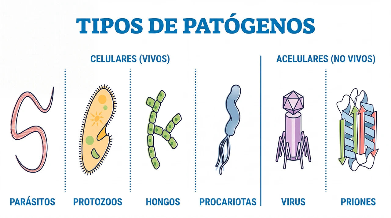 Ilustración de los diferentes tipos de patógenos que se analizan en la microbiología. Ilustración de los diferentes tipos de patógenos que se analizan en la microbiología.