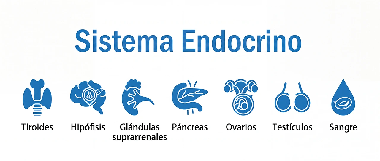 Ilustración que representa en el sistema endocrino, las diferentes glándulas que lo componen.