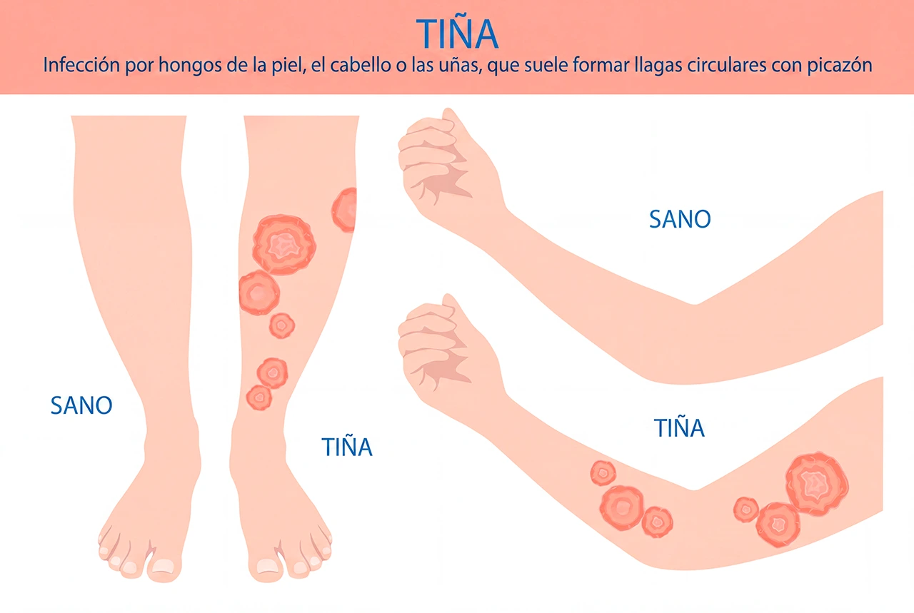 Ilustración que presenta diferentes áreas del cuerpo donde se puede requerir por tiña inguinal tratamiento.