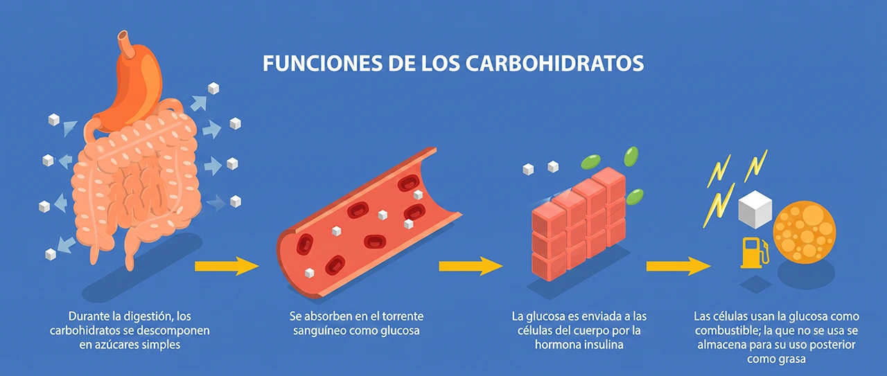 Ilustración que representa qué son los carbohidratos y cuál es su función en el organismo.
