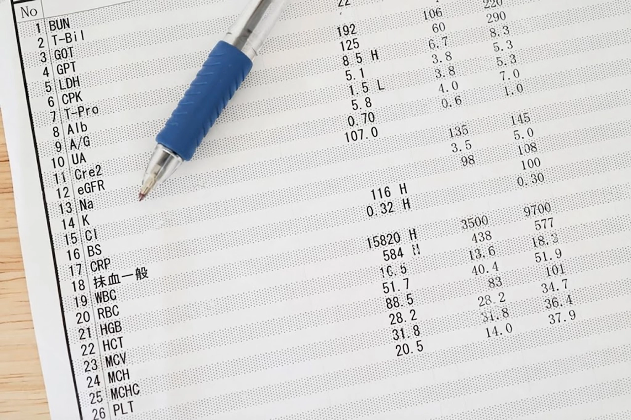 Impresión de los resultados obtenidos en el análisis de sangre.